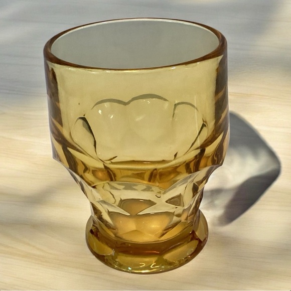 Vintage Amber Glass Georgian Honeycomb 4” Glasses Tumblers  MCM Juice Set Of 6 - Picture 2 of 8